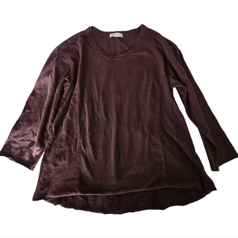 Mododoc Peplum Back Top Small Brown Soft Knit Minimalist Casual Swing Tee - Picture 3 of 10